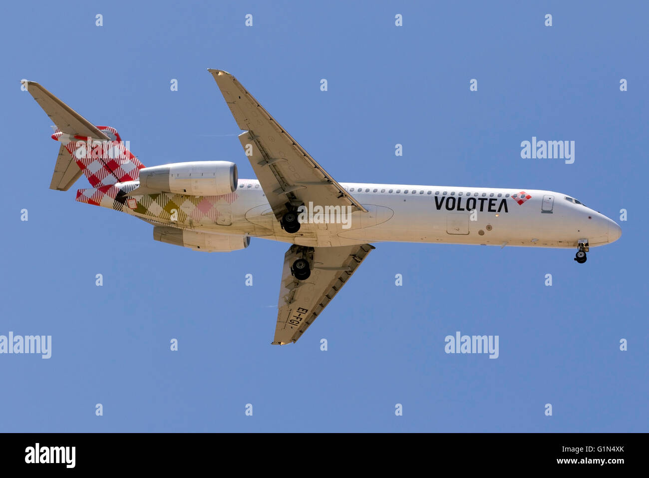 Volotea Boeing 717-2BL [EI-FGI] on long finals for runway 31. Volotea is a low cost Spanish Airline. Stock Photo