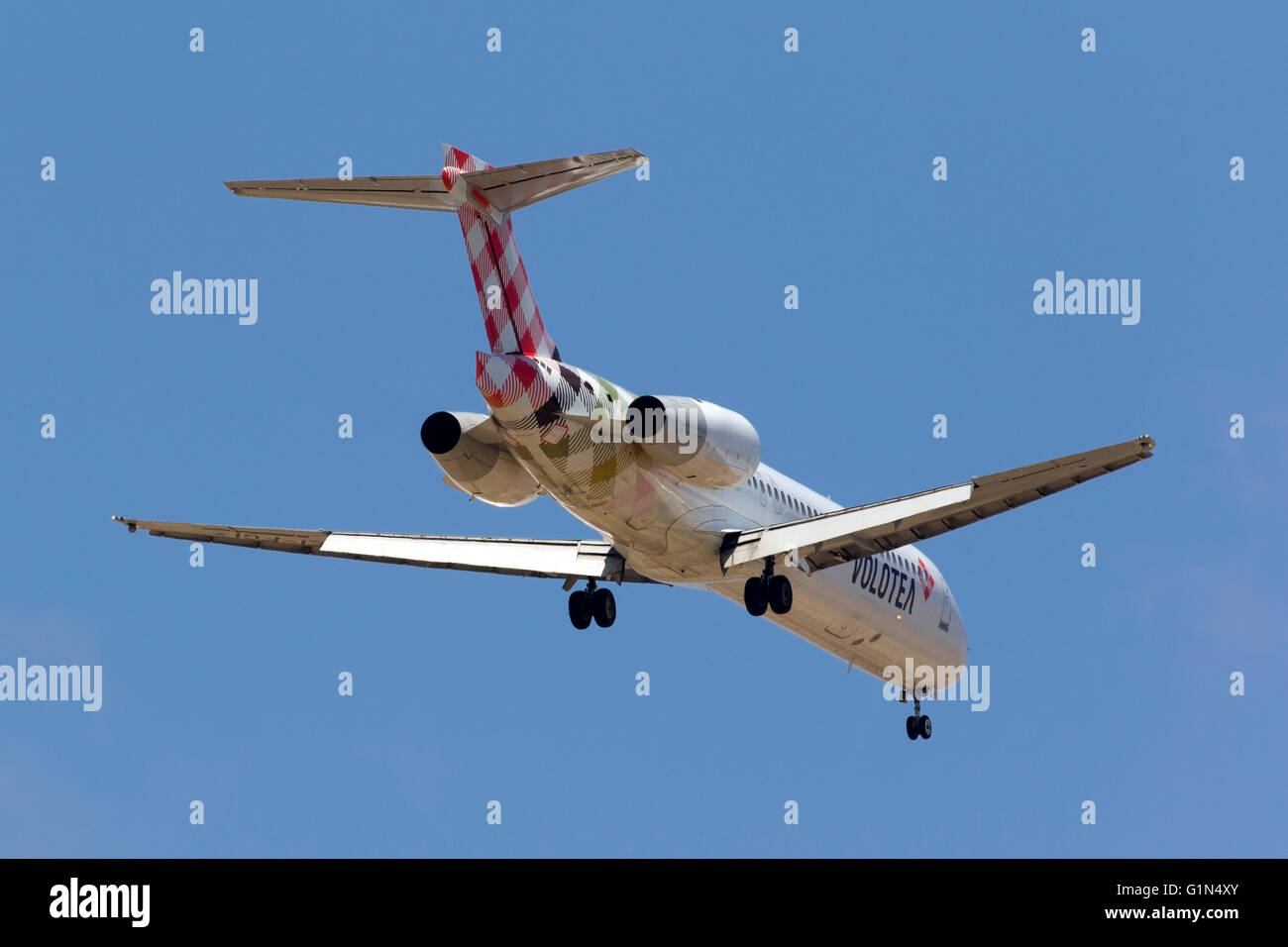 Volotea Boeing 717-2BL [EI-FGI] on long finals for runway 31. Volotea is a low cost Spanish Airline. Stock Photo