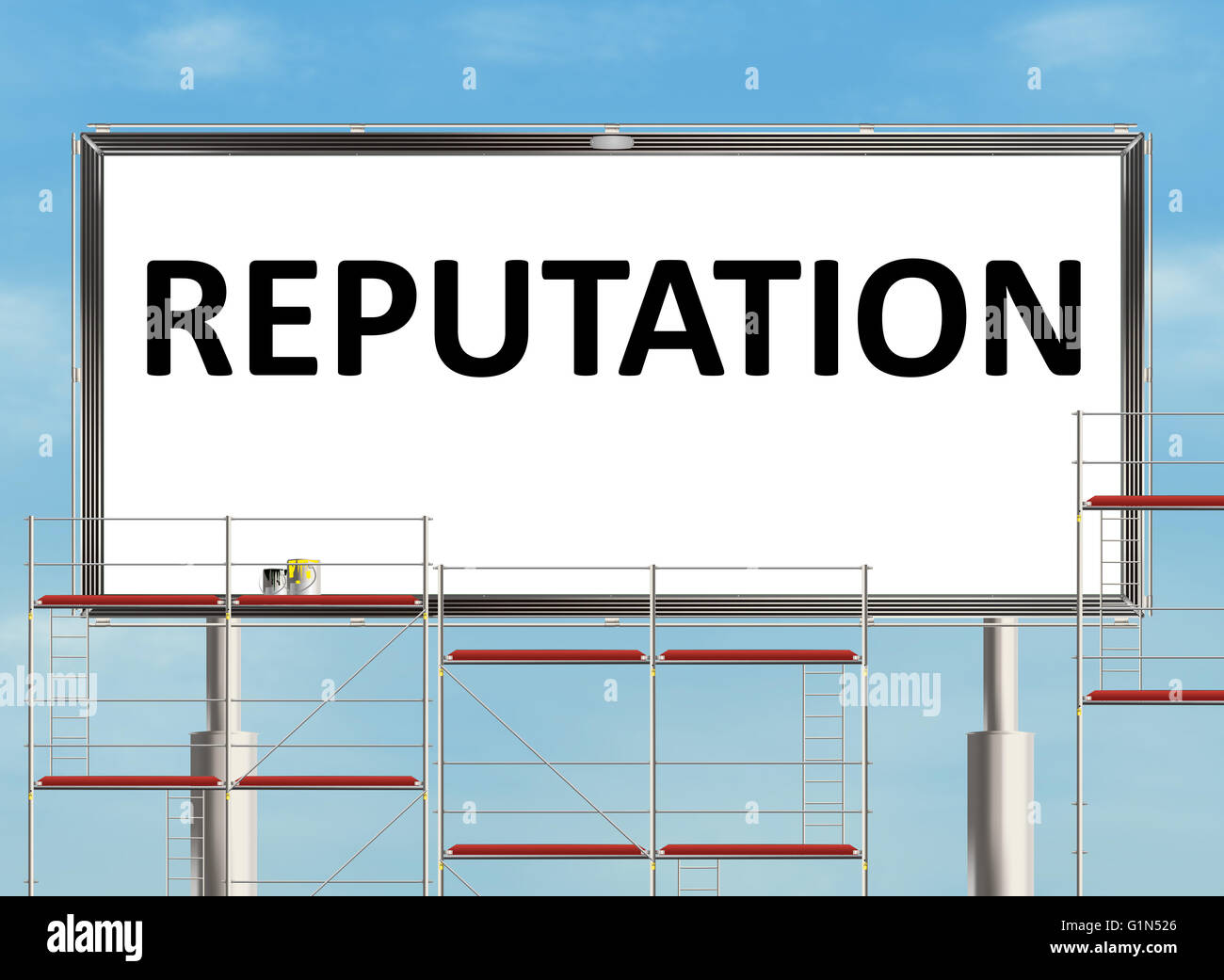 Reputation. Billboard on the sky background. Raster illustration. Stock Photo
