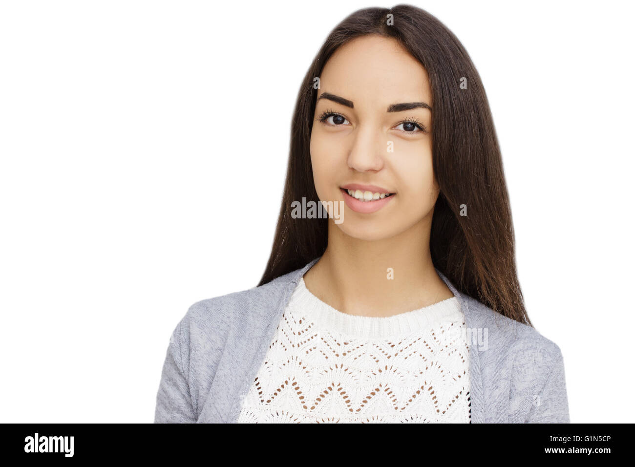 Happy Young Woman Isolated On White Background Stock Photo - Alamy
