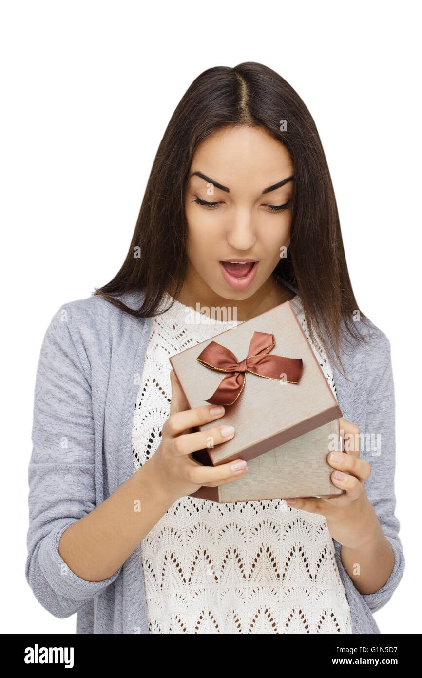 Young woman portrait holding gift Stock Photo - Alamy