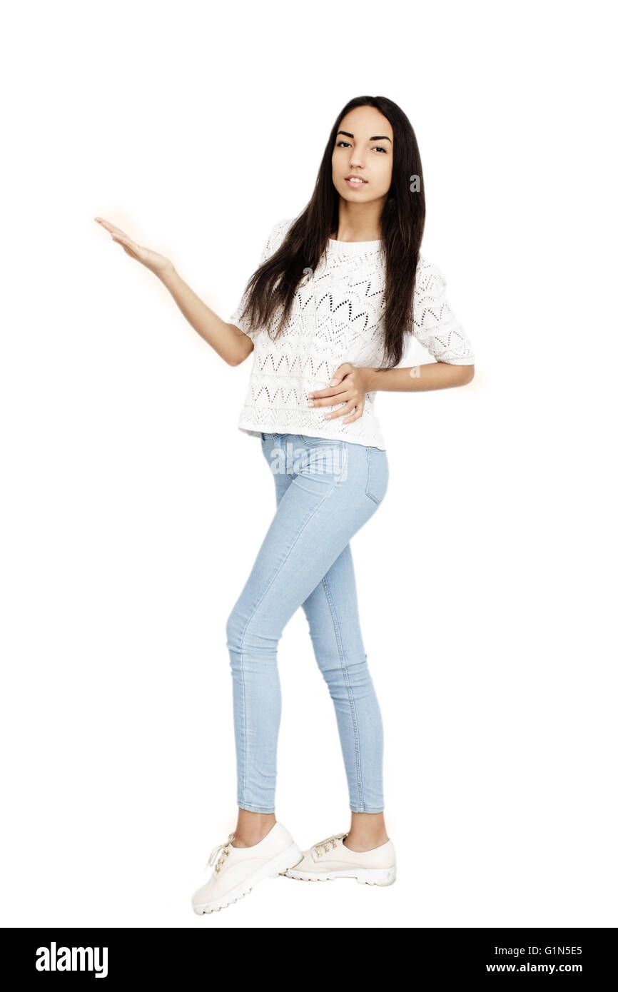 Happy Young Woman Isolated On White Background Stock Photo - Alamy