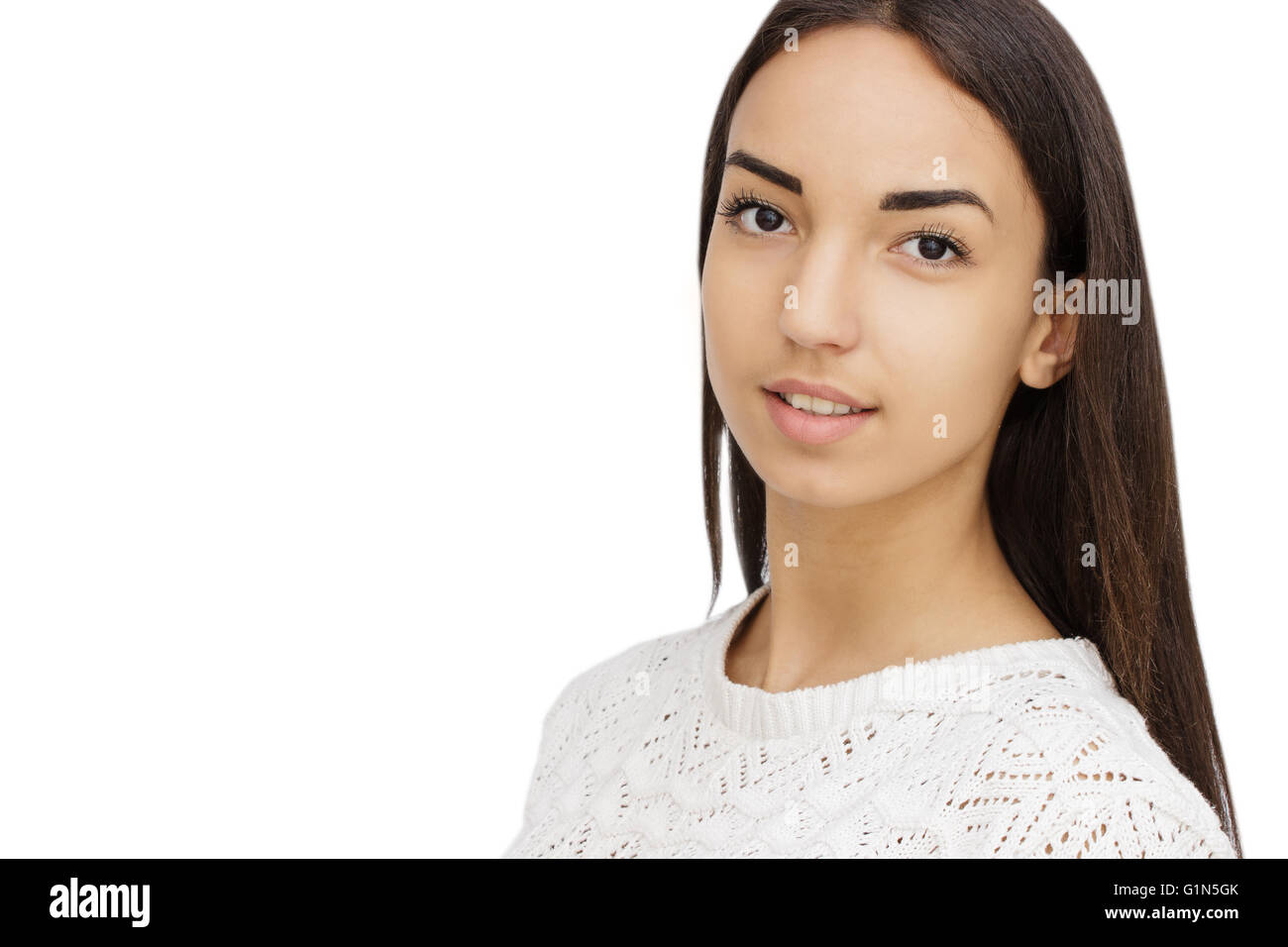 Happy Young Woman Isolated On White Background Stock Photo - Alamy