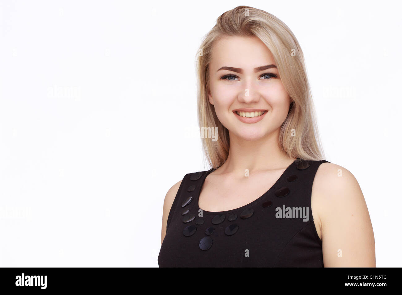 Happy Young Woman Isolated On White Background Stock Photo - Alamy