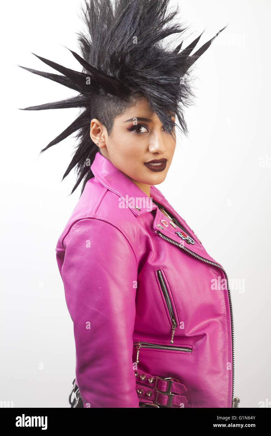 Woman with a Mohawk hairdo Stock Photo