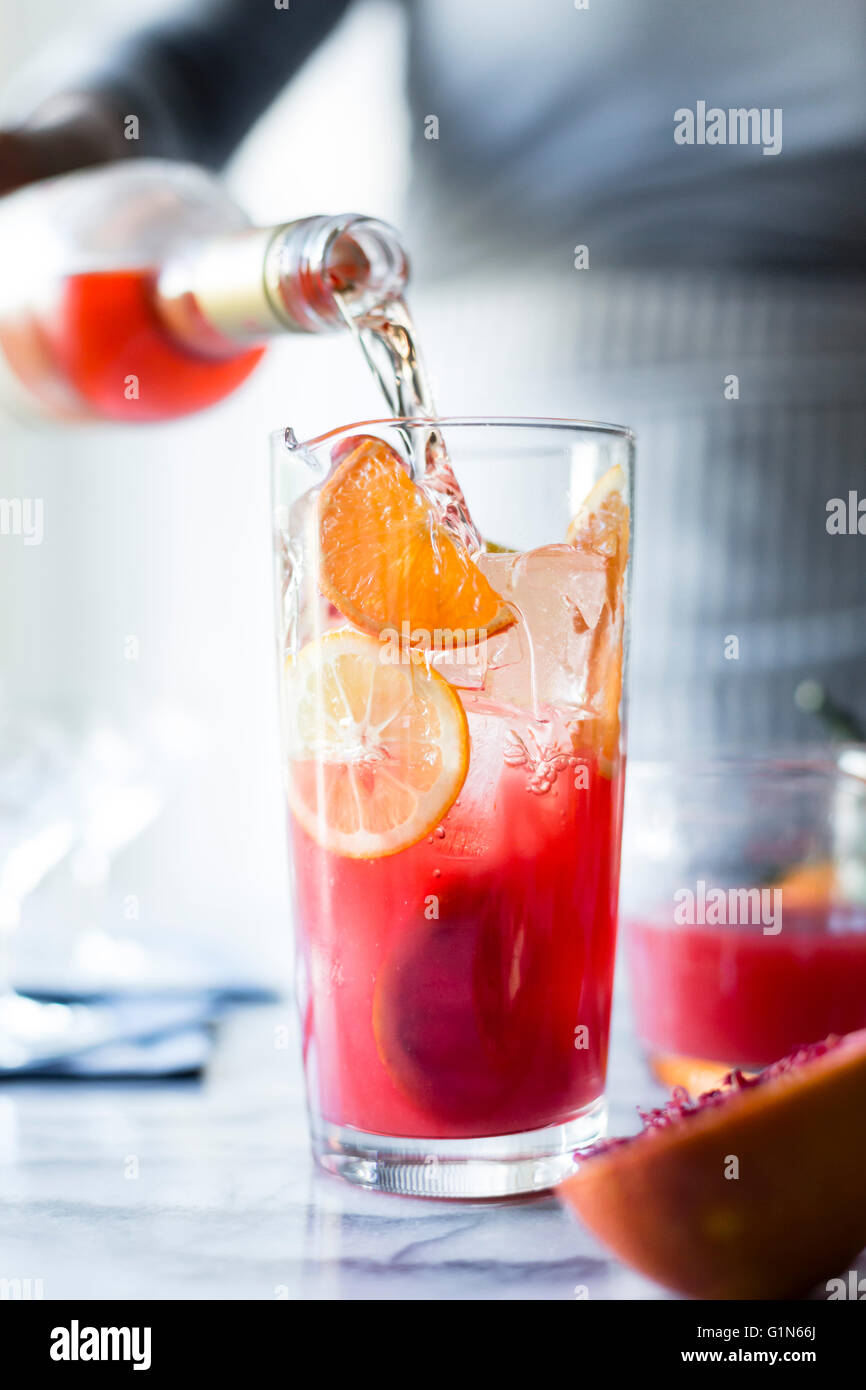 Sparkling citrus and prosecco punch Stock Photo