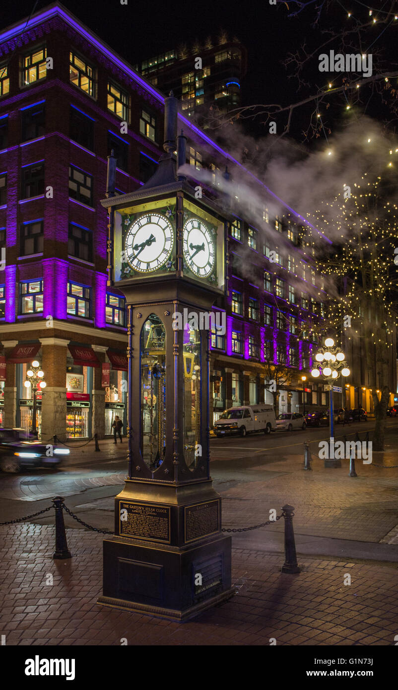 Steam Clock in Gastown, Vancouver, Canada at night Stock Photo Alamy