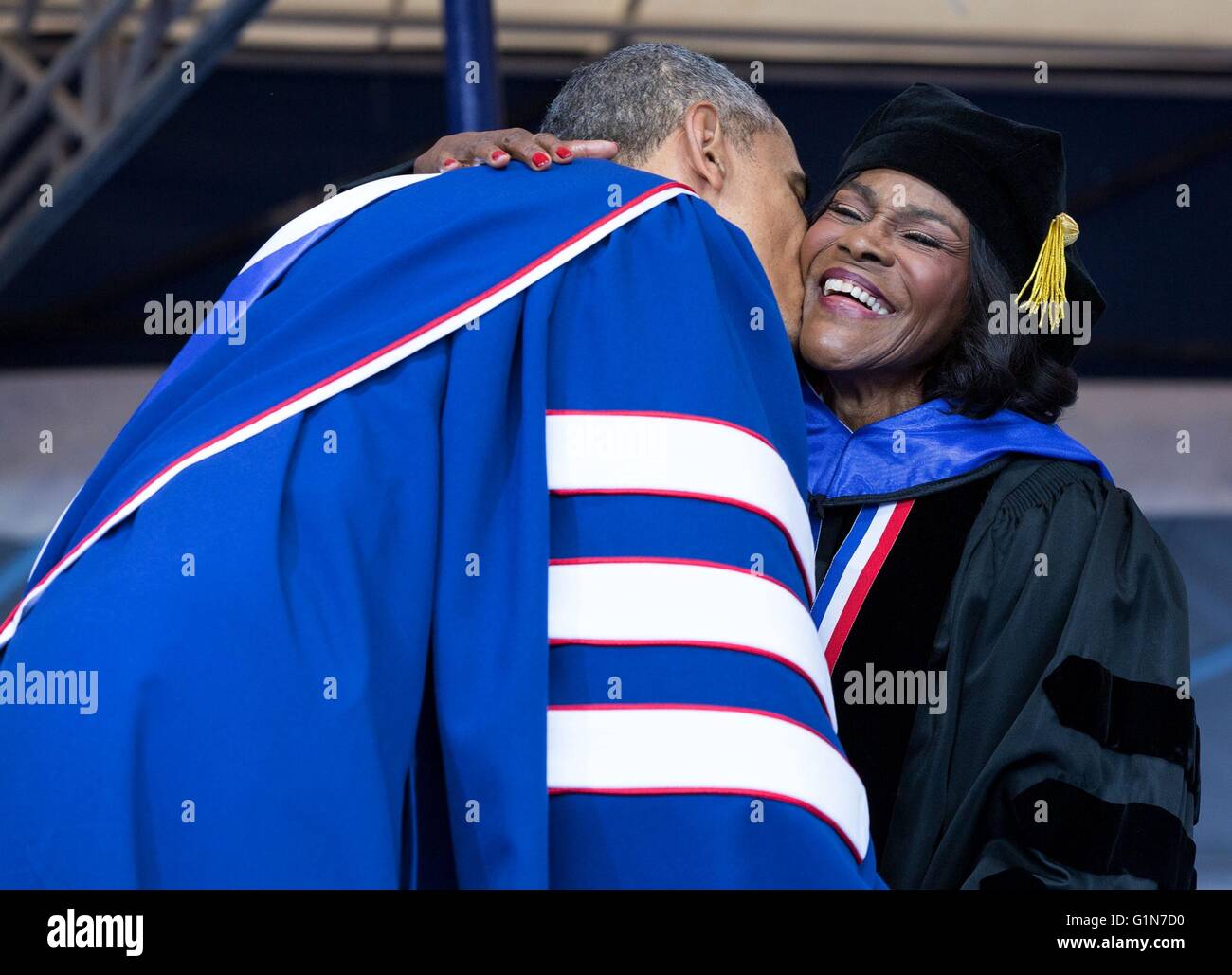 U.S President Barack Obama congratulates actress Cicely Tyson on her honorary degree during the Howard University class of 2016 graduation ceremony at Howard University May 7, 2016 in Washington, D.C. Stock Photo
