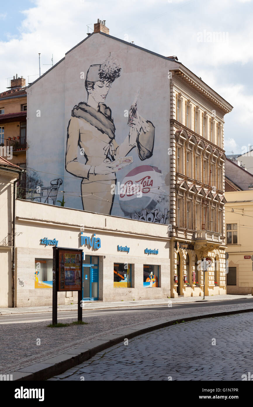 Giant Pepsi-Cola advertising on a mural in Jindrisska Street, Nove Mesto, Prague Stock Photo