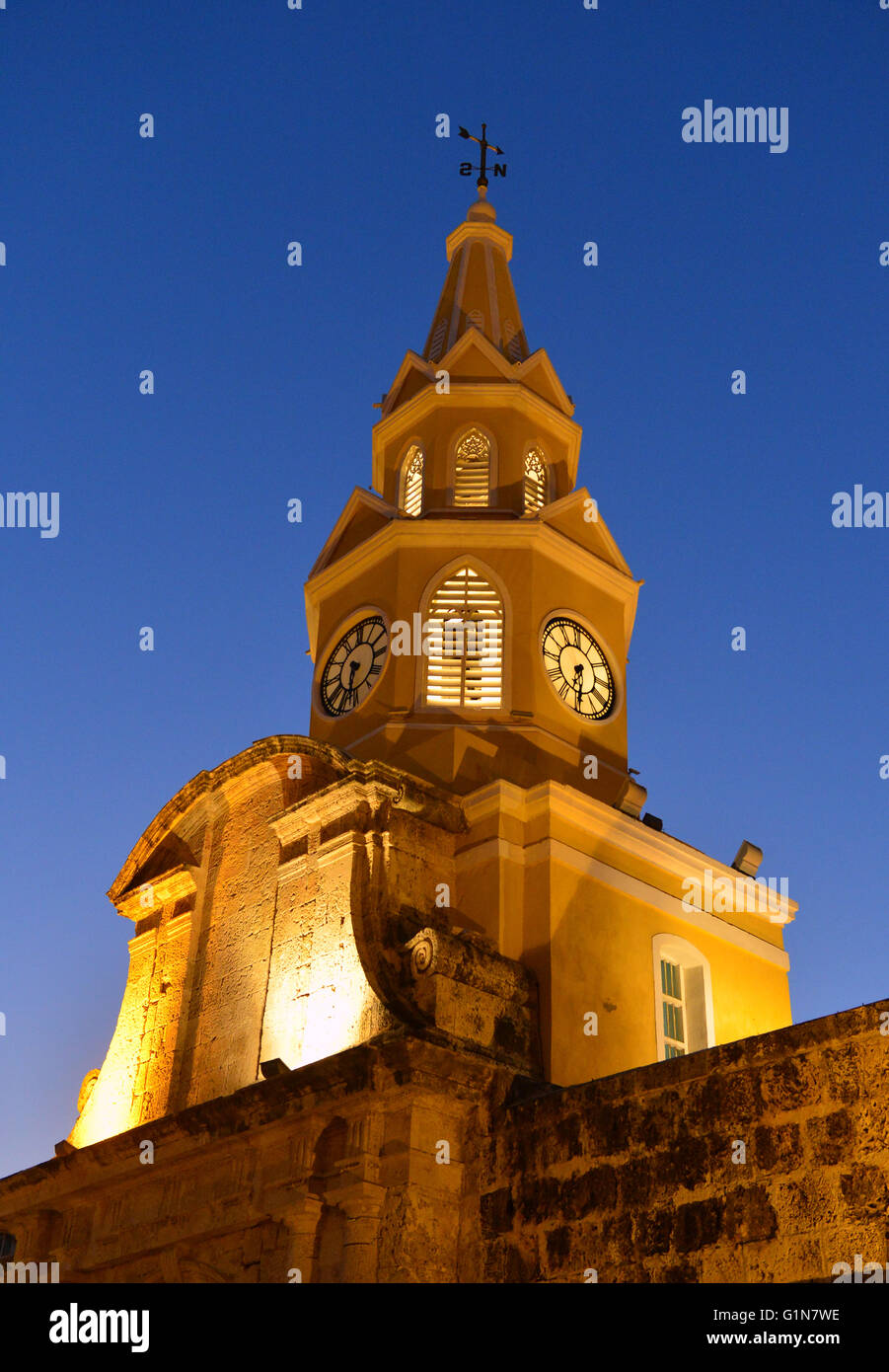 The Clock tower in the entrance to the old town of Cartagena Colombia