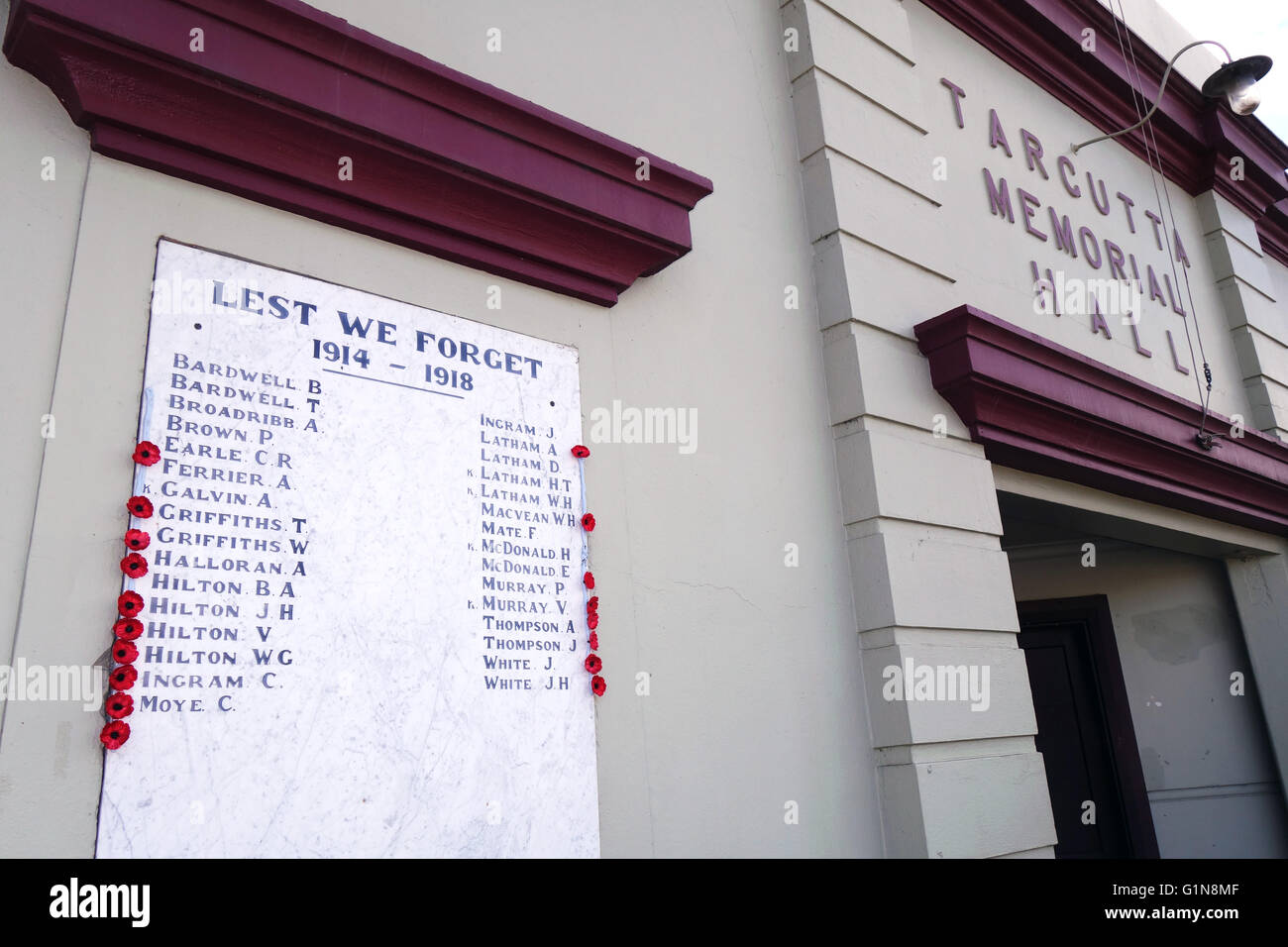War memorial roll on wall of Tarcutta Memorial Hall, Tarcutta, New South Wales, Australia. No PR Stock Photo