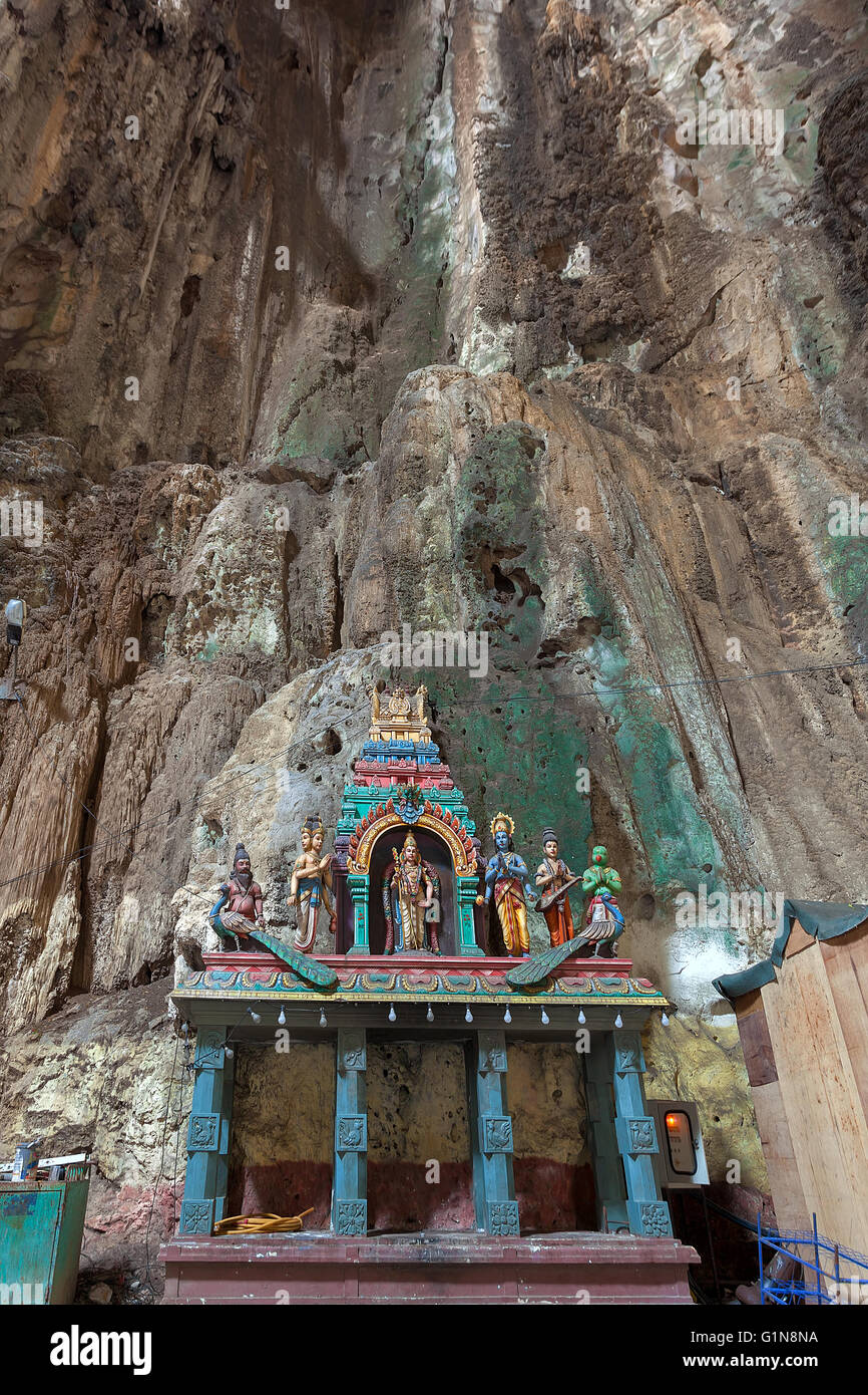 Hindu Lord Murugan and other Deities Altar inside Batu Caves in Malaysia Stock Photo