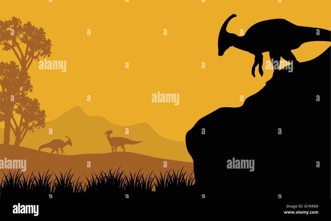 At the morning parasaurolophus silhouette in hills Stock Vector Image ...