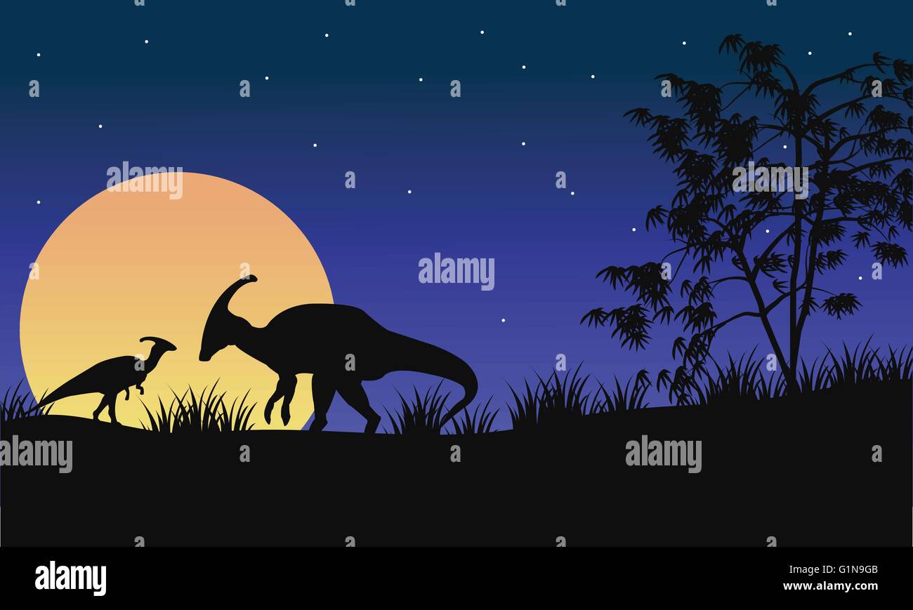 At night parasaurolophus silhouette with moon Stock Vector Image & Art ...
