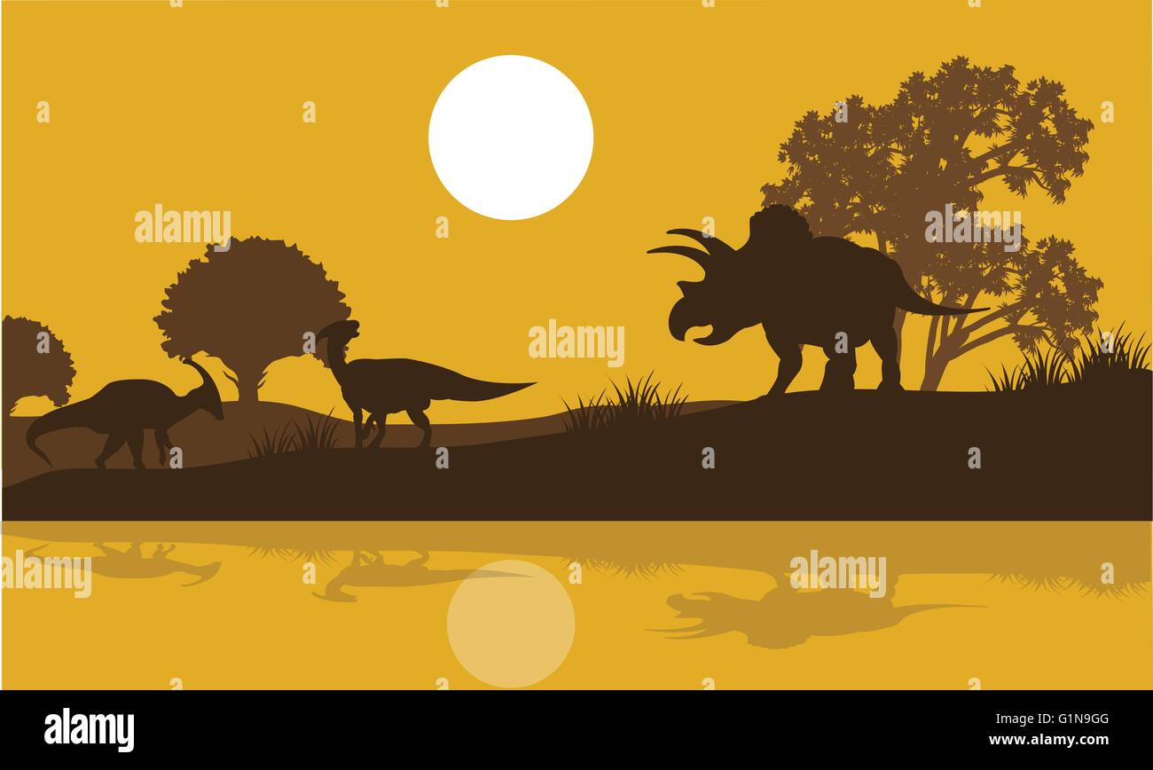 Silhouette of triceratops and parasaurolophus Stock Vector Image & Art ...