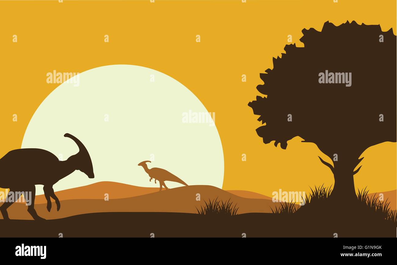 Silhouette of parasaurolophus with sun Stock Vector Image & Art - Alamy