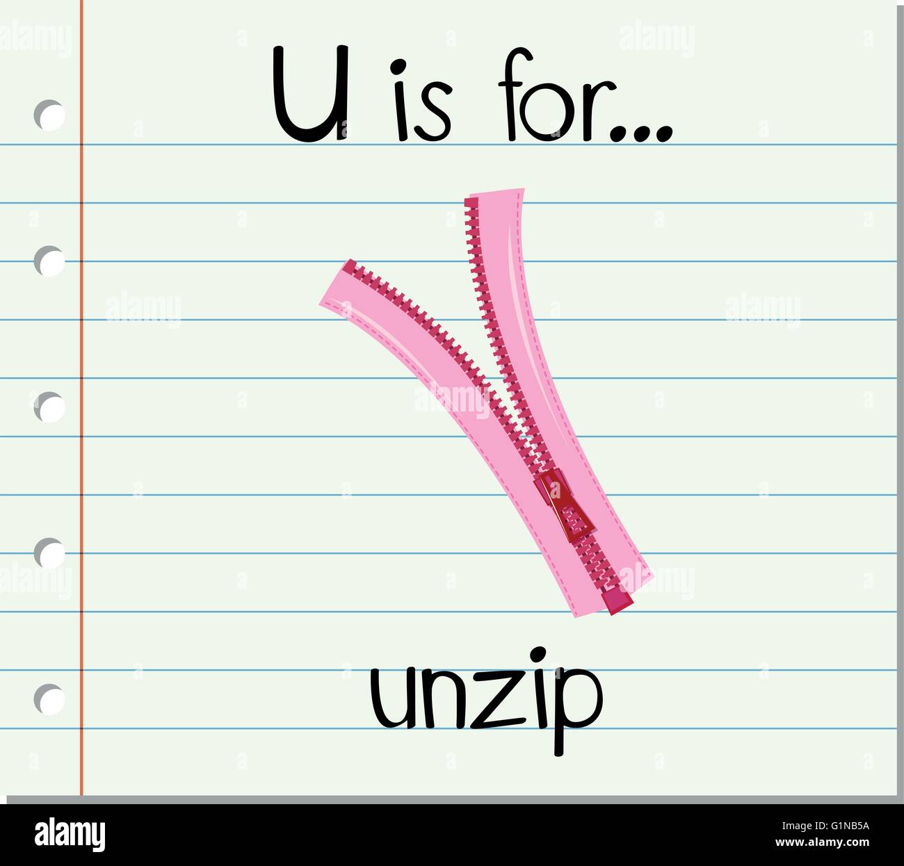 Flashcard letter U is for unzip illustration Stock Vector