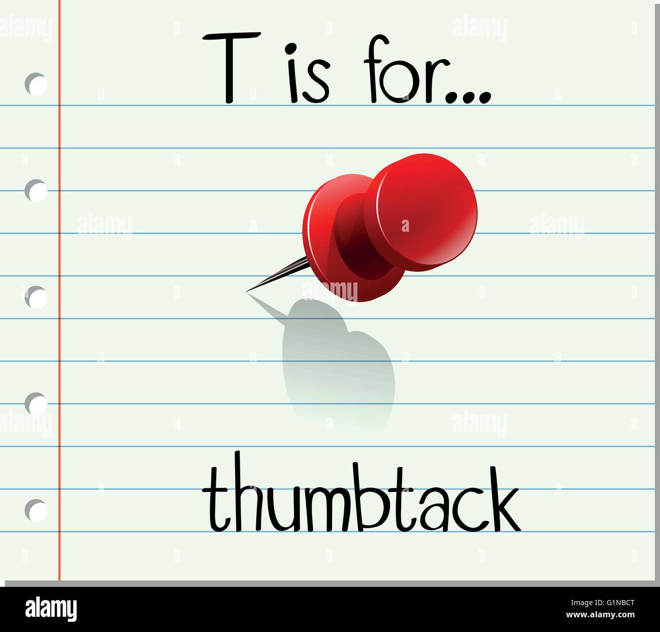 Flashcard letter T is for thumbtack illustration Stock Vector