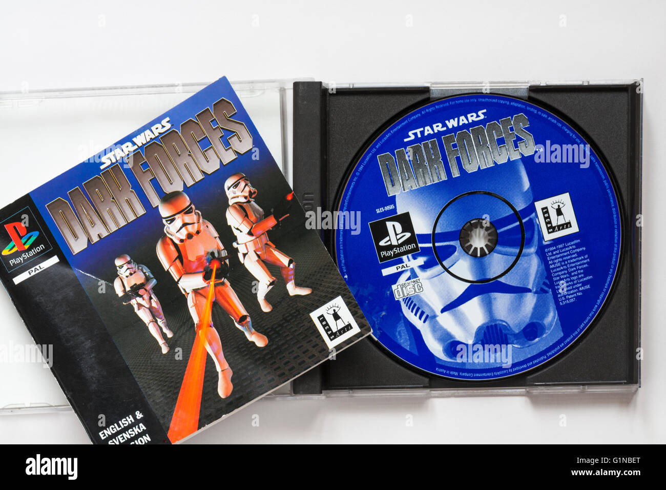 Star Wars Dark Forces Playstation game set on white background Stock Photo