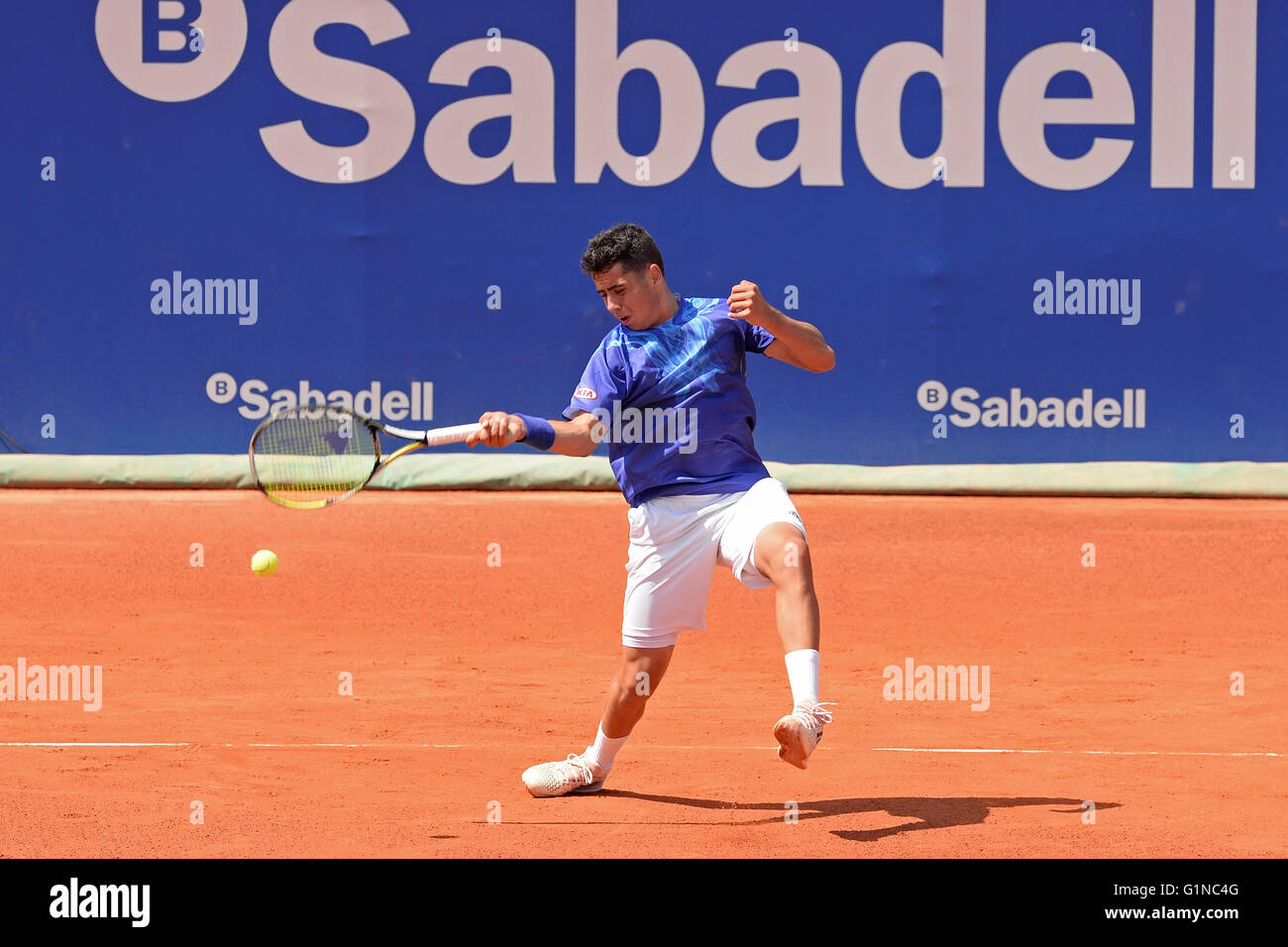 BARCELONA - APR 18: Jaume Munar (Spanish tennis player) plays at the ATP Barcelona Open. Stock Photo