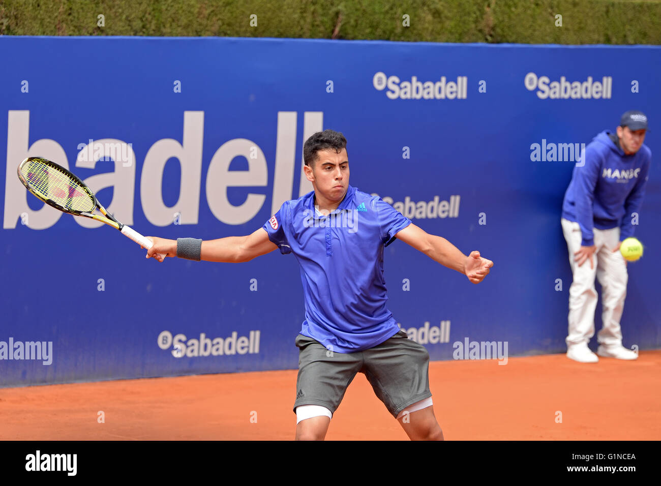 BARCELONA - APR 20: Jaume Munar (Spanish tennis player) plays at the ATP Barcelona Open. Stock Photo