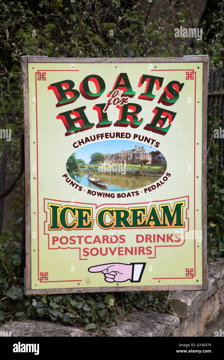 Boat Hire Sign, Oxford, England, UK Stock Photo