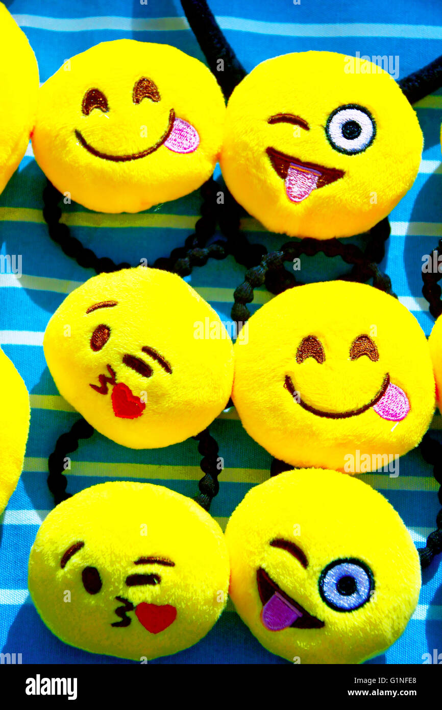 Tynemouth Flea market yellow smiling soft toys Stock Photo