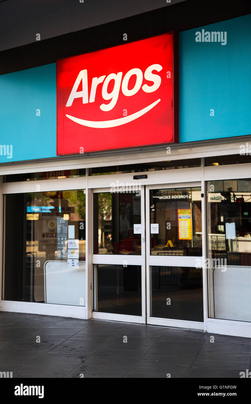 Exterior shopfront of an Argos store in Wood Green Shopping City, North