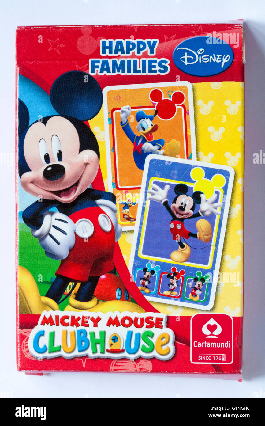 Mickie Mouse Clubhouse Disney Happy Families playing cards isolated on white background Stock Photo
