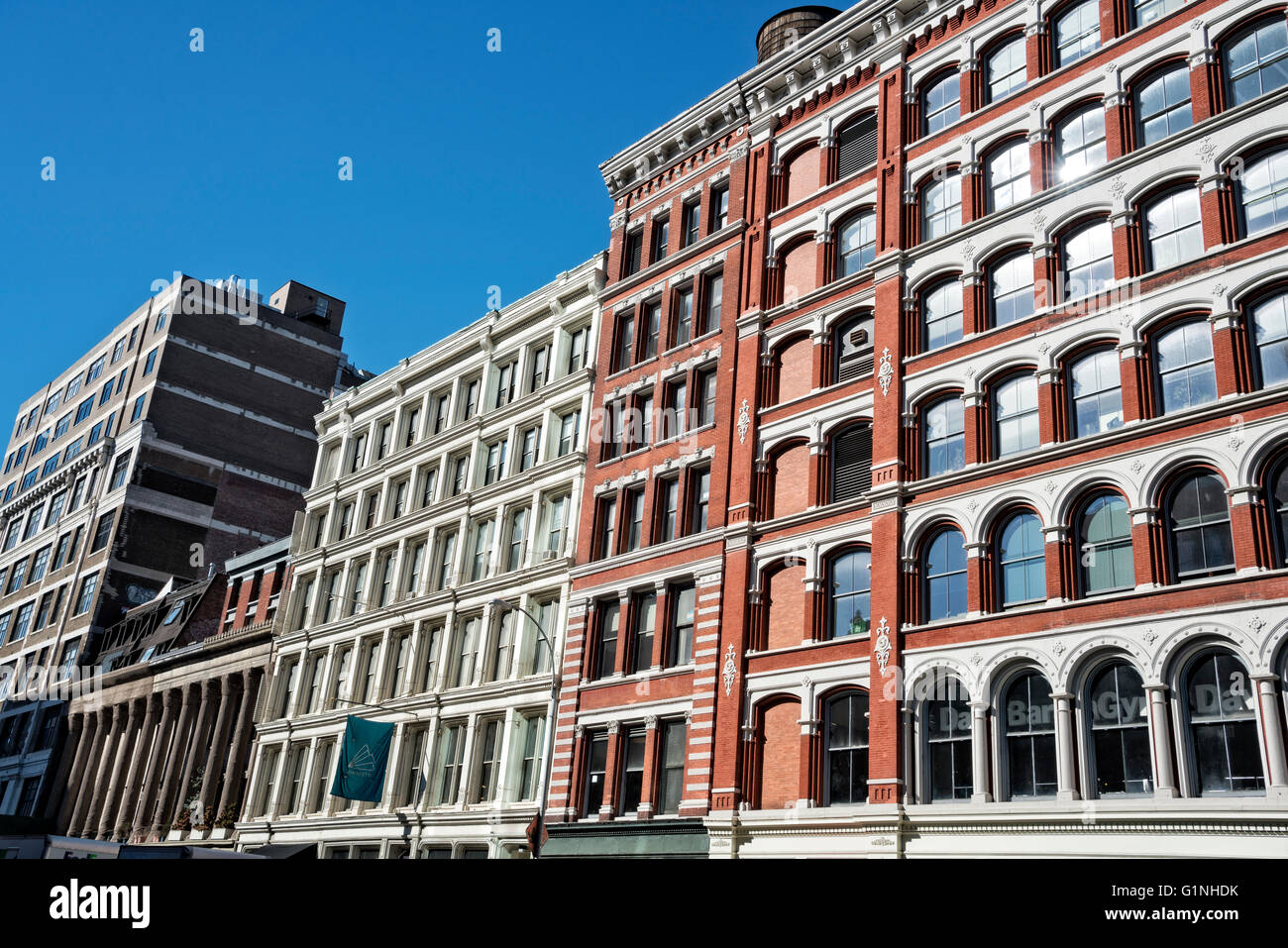 New York City, Manhattan, Downtown, Cast Iron Buildings on Lafayette Street, Just South of Astor Place. Stock Photo