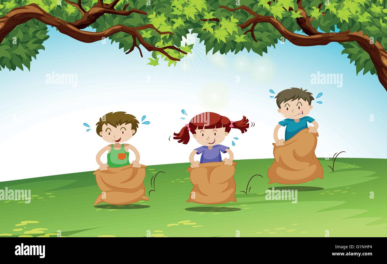 Three kids playing in the park illustration Stock Vector Image & Art ...
