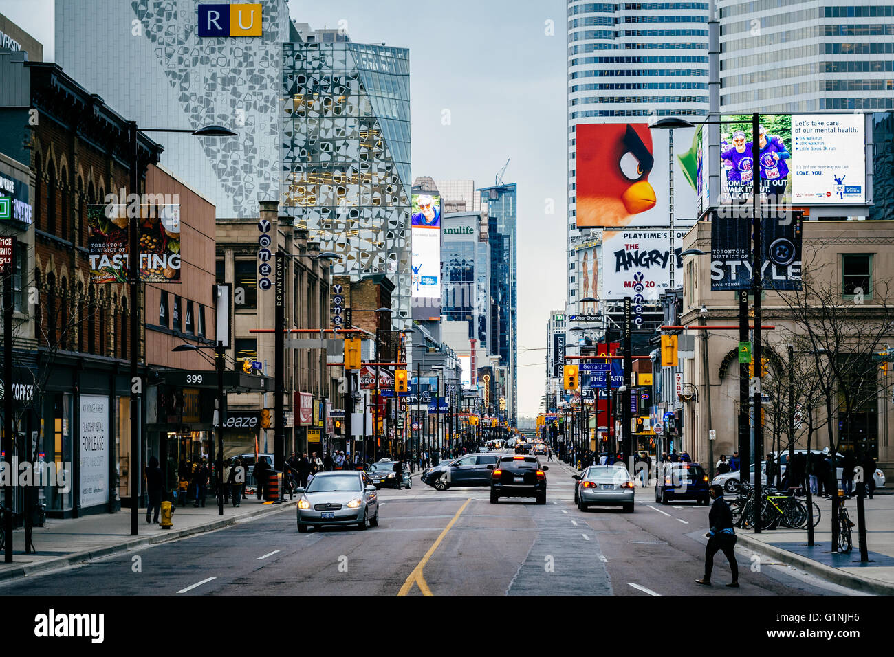 Yonge Street, near Ryerson University, in downtown Toronto, Ontario. Stock Photo