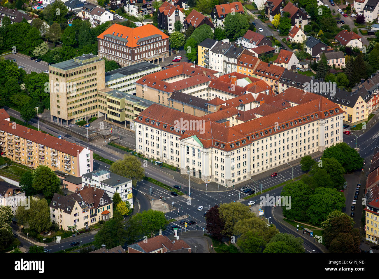 Aerial view, Penitentiary Hagen, Hagen Industrial Court, District Court ...