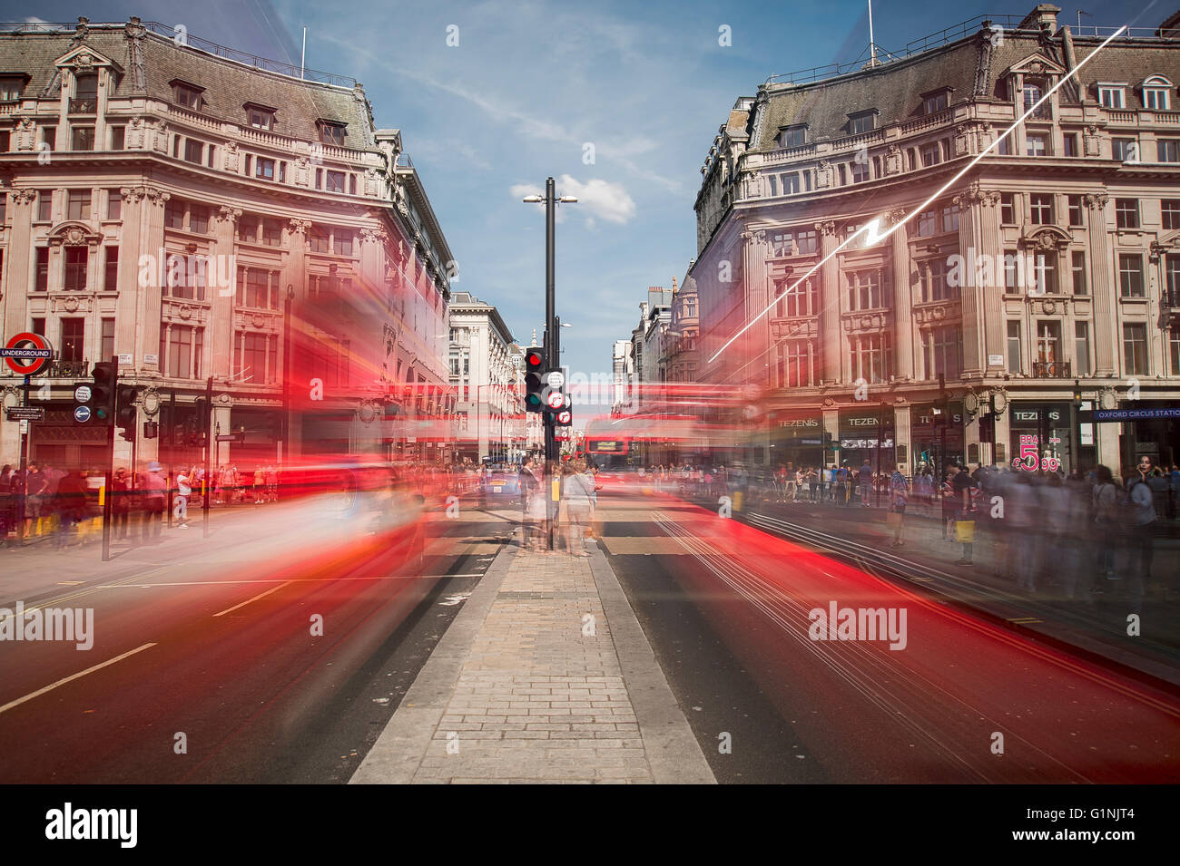 Oxford Circus in London with blurred movement Stock Photo