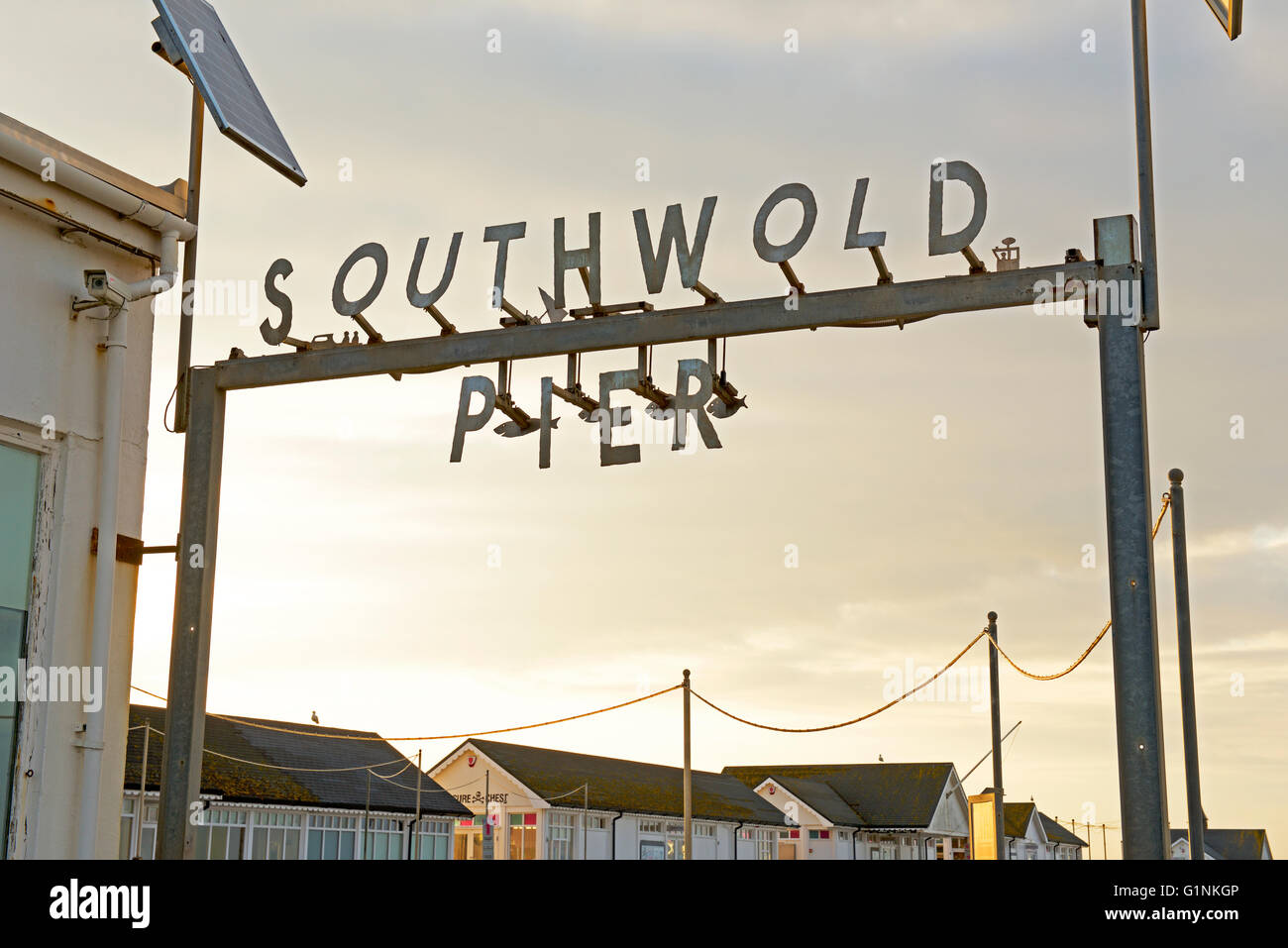 Sign on Southwold Pier, Suffolk, England UK Stock Photo