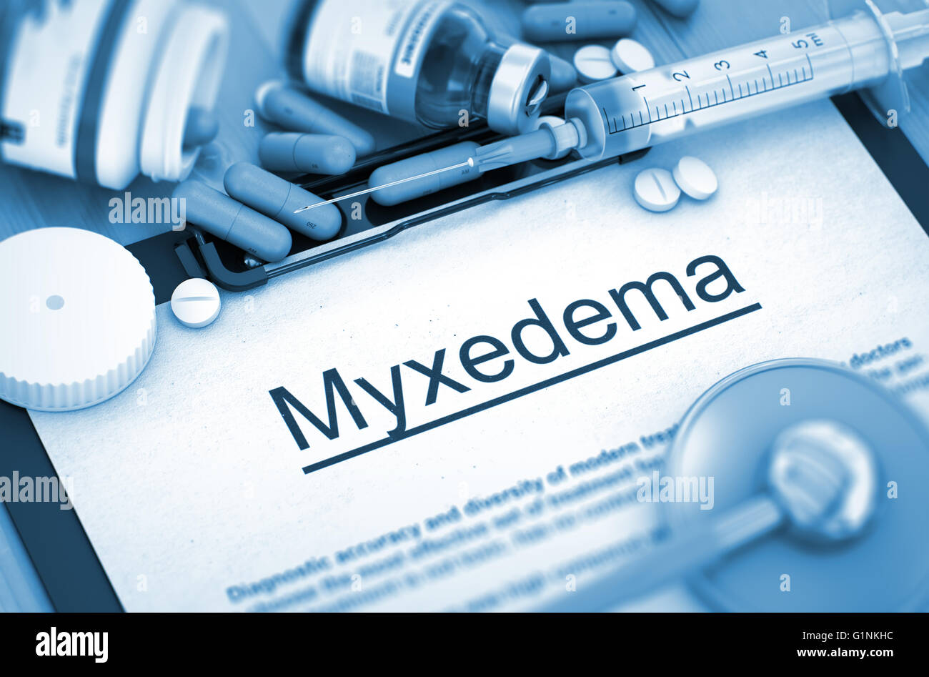 Myxedema Diagnosis. Medical Concept. Composition of Medicaments. Stock Photo