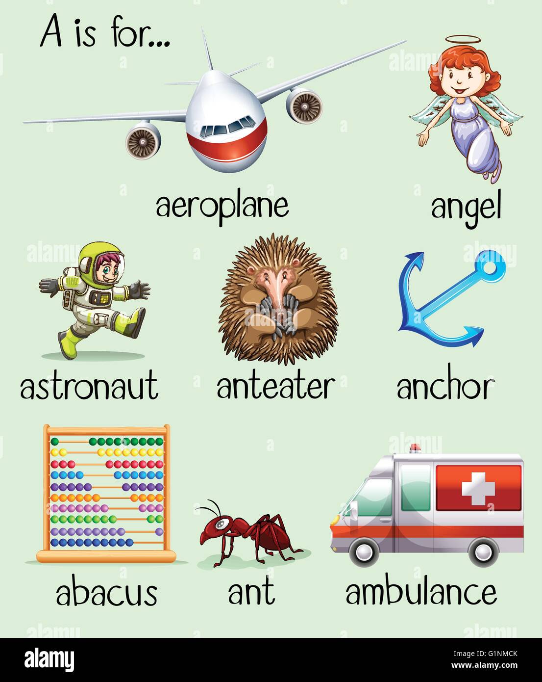 Poster of many words begins with letter A illustration Stock Vector