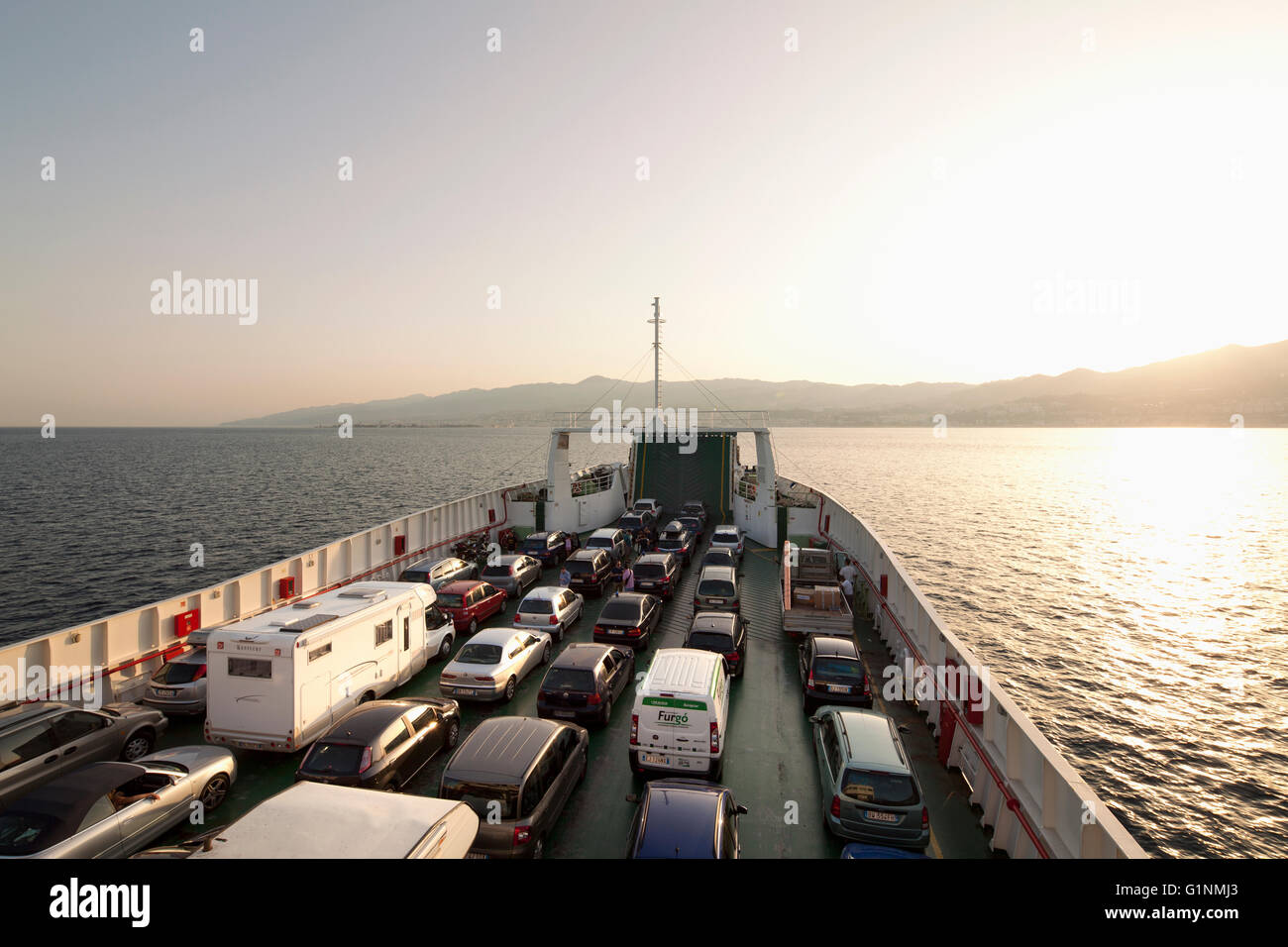Transfer by ferry from Calabria to Sicily, Italy Stock Photo