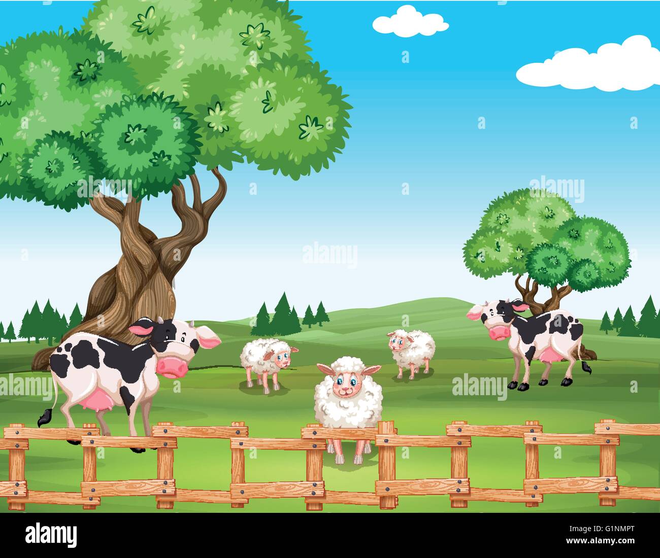 Sheeps and cows in the field illustration Stock Vector Image & Art - Alamy
