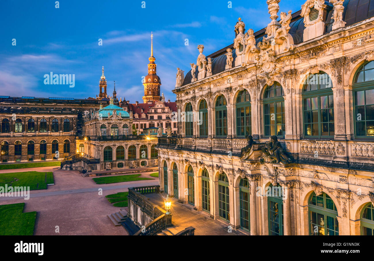 Dresden Zwinger Palace at Night, Dresden, Saxony, Germany Stock Photo