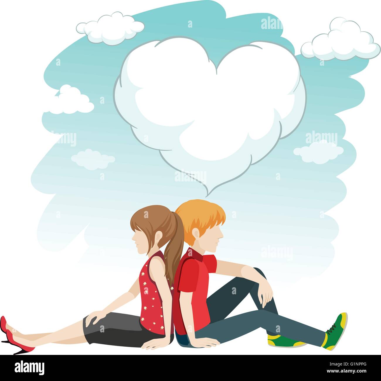 Man and woman sitting back to back illustration Stock Vector Image