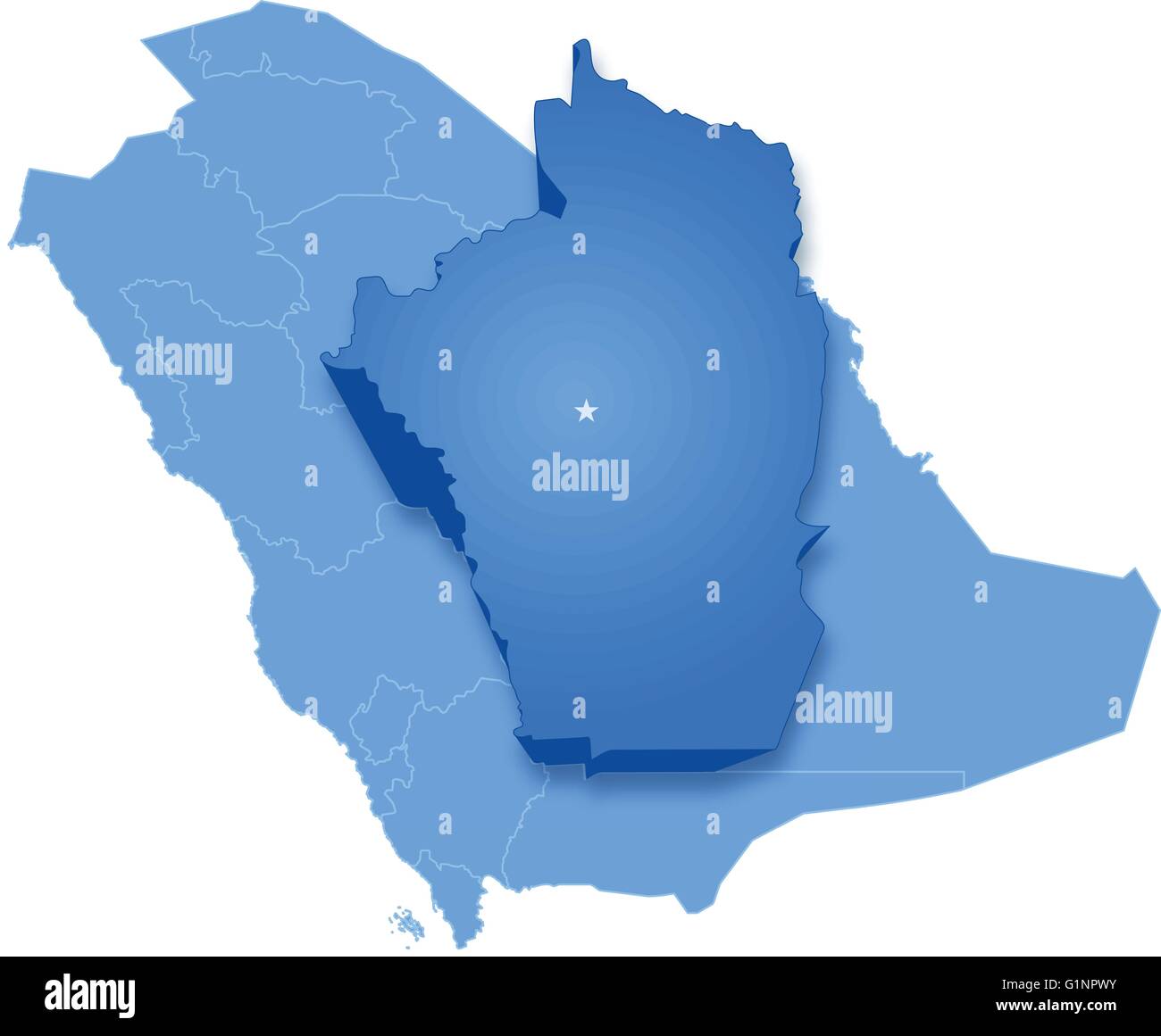 Map of Saudi Arabia, the region Al Riyadh is pulled out, isolated on white background Stock Vector