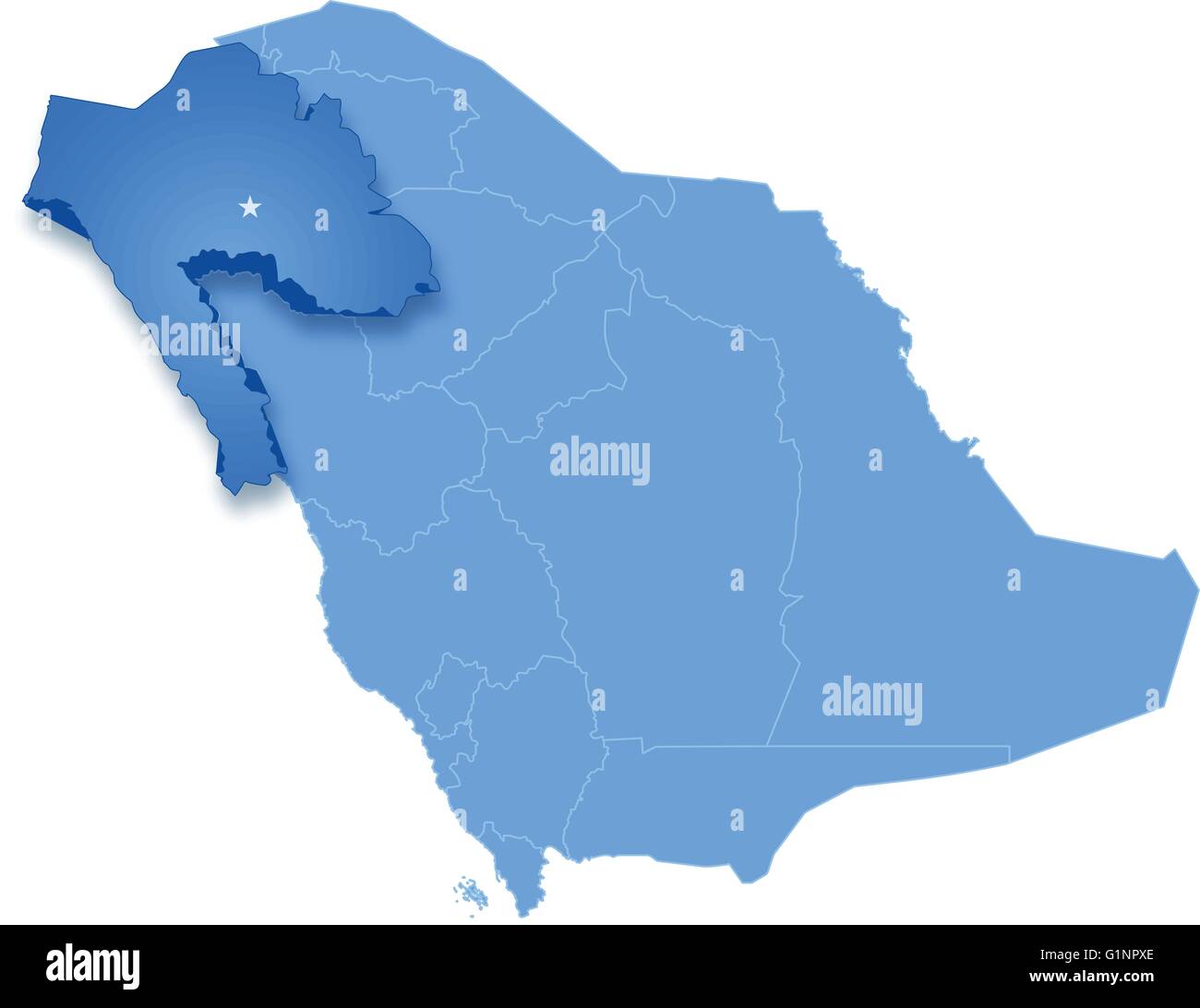 Map of Saudi Arabia, the region Tabuk is pulled out, isolated on white background Stock Vector