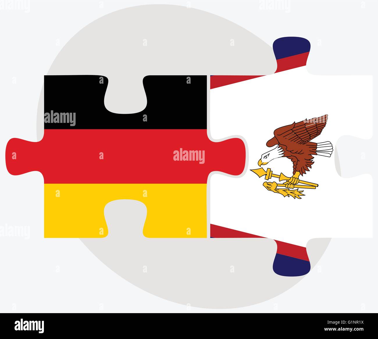 Germany and American Samoa Flags in puzzle isolated on white background Stock Vector