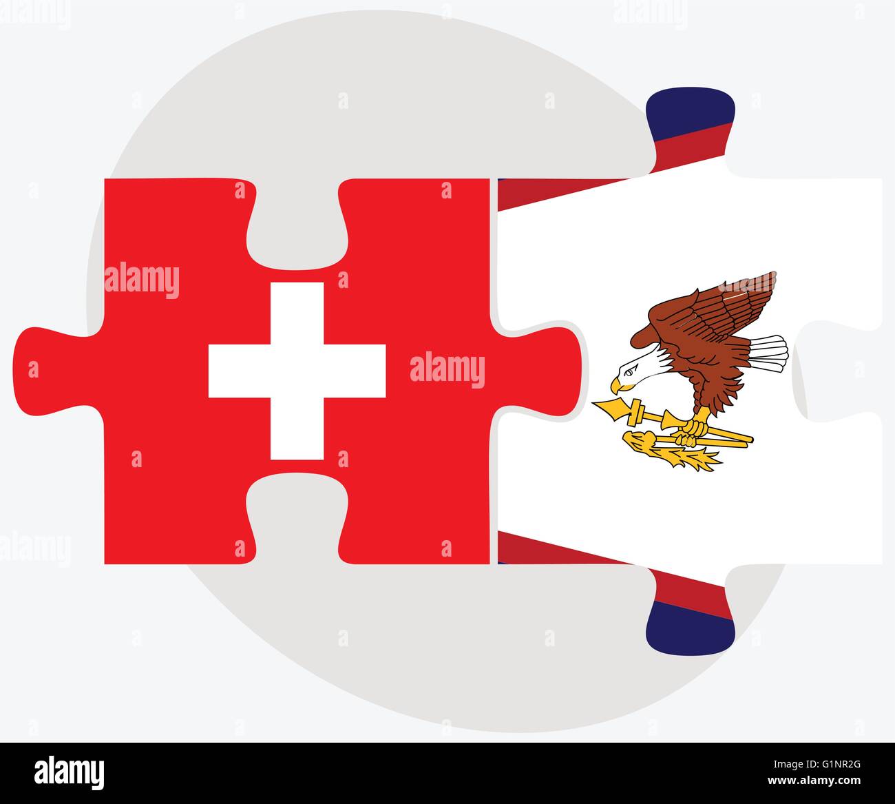 Switzerland and American Samoa Flags in puzzle isolated on white background Stock Vector
