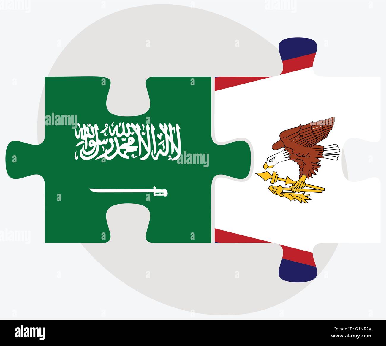 Saudi Arabia and American Samoa Flags in puzzle isolated on white background Stock Vector