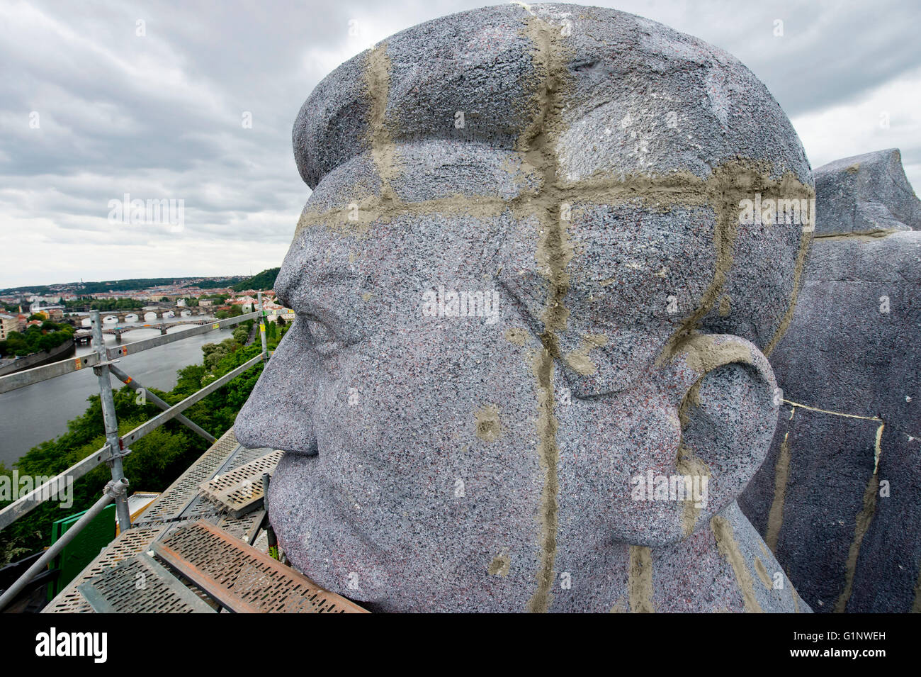 Prague, Czech Republic. 17th May, 2016. A dummy giant sculpture, replica of the Prague monument to Joseph Stalin that was the largest of its kind in Europe in the 1950s, is being built in its original place these days by film makers focusing on the life of its author, sculptor Otakar Svec, in Prague, Czech Republic, May 17, 2016. © Vit Simanek/CTK Photo/Alamy Live News Stock Photo