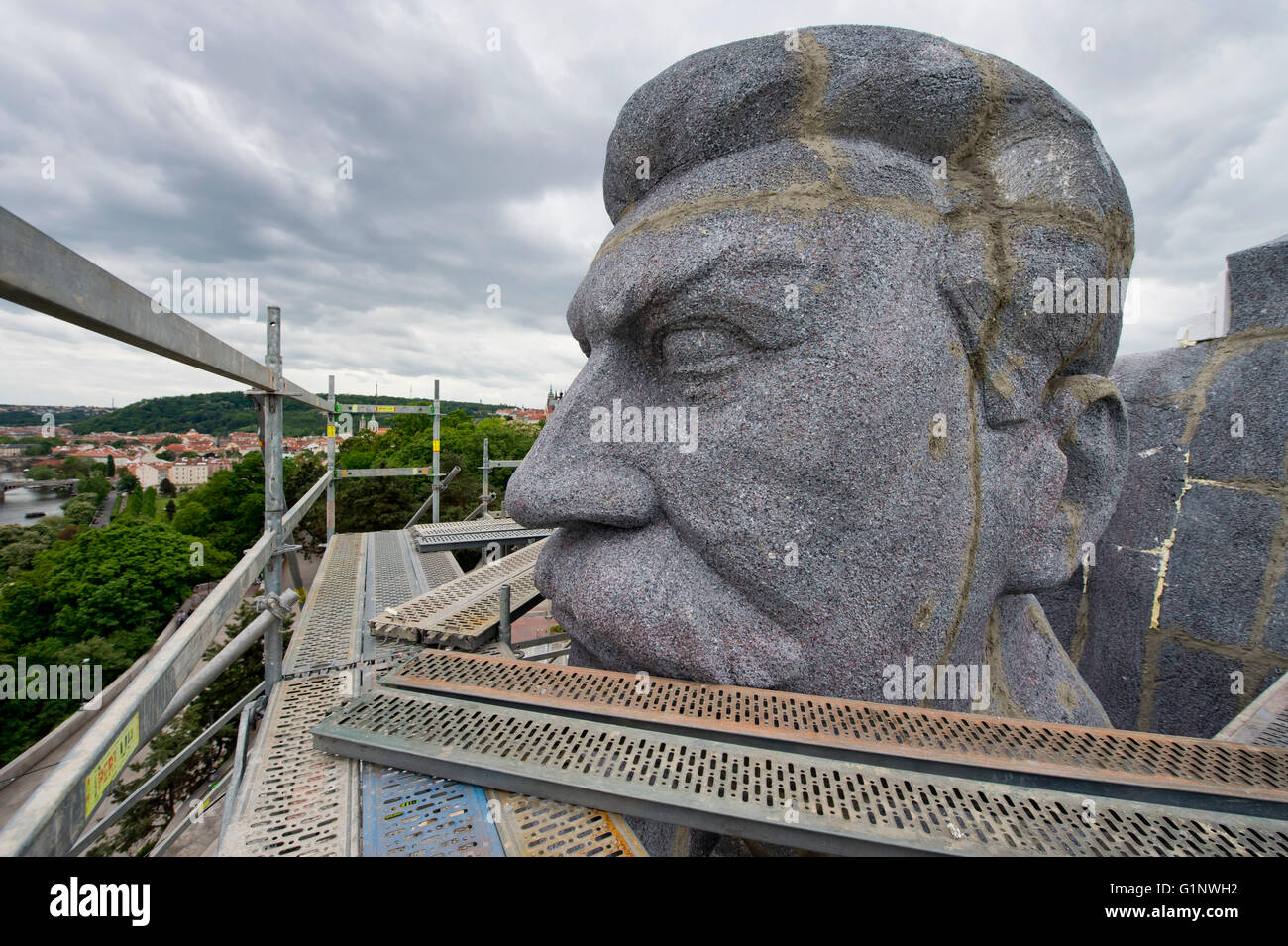 Prague, Czech Republic. 17th May, 2016. A dummy giant sculpture, replica of the Prague monument to Joseph Stalin that was the largest of its kind in Europe in the 1950s, is being built in its original place these days by film makers focusing on the life of its author, sculptor Otakar Svec, in Prague, Czech Republic, May 17, 2016. © Vit Simanek/CTK Photo/Alamy Live News Stock Photo