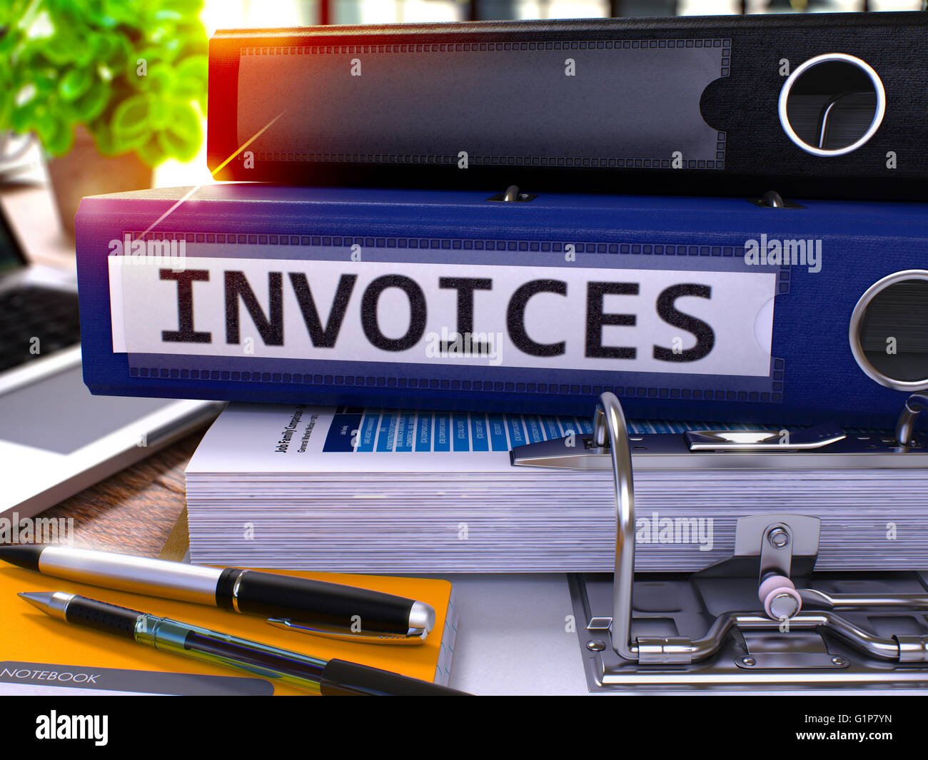 Blue Ring Binder with Inscription Invoices Stock Photo Alamy