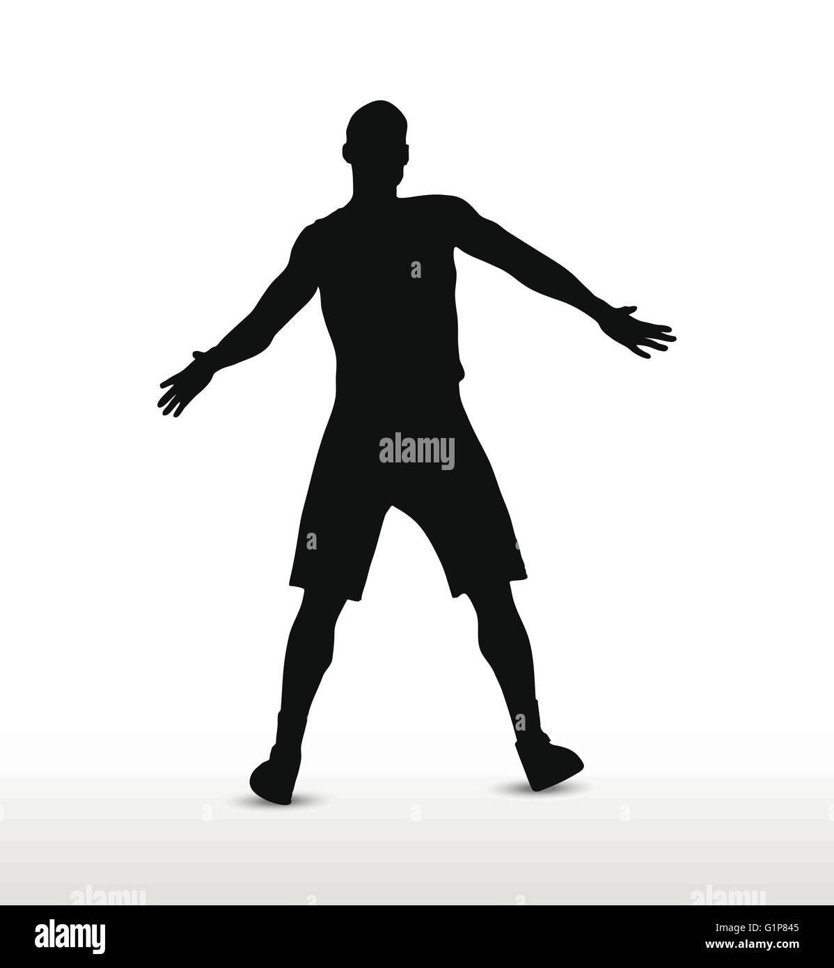 vector image basketball player silhouette in defense pose, isolated